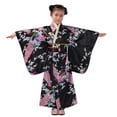 thumbnail image 1 of Girls' Dresses Traditional Long Sleeve Flowers Robe Japanese Kimono Dress Loose Fit Floral Print Black Sizes 4-5 Toddler Girl Dress, 1 of 4