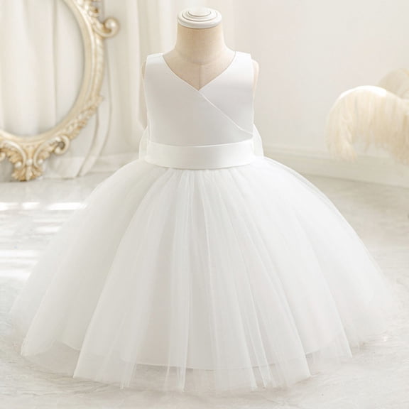 Girls Dresses V Net Dress for Toddler Baby Girls Casual Party Photoshoot Outfit Comfortable Stretchy Waist Spring Summer Fall Size 24 Months Dresses Long Light Dress Girls Tie Flower Girl Dress