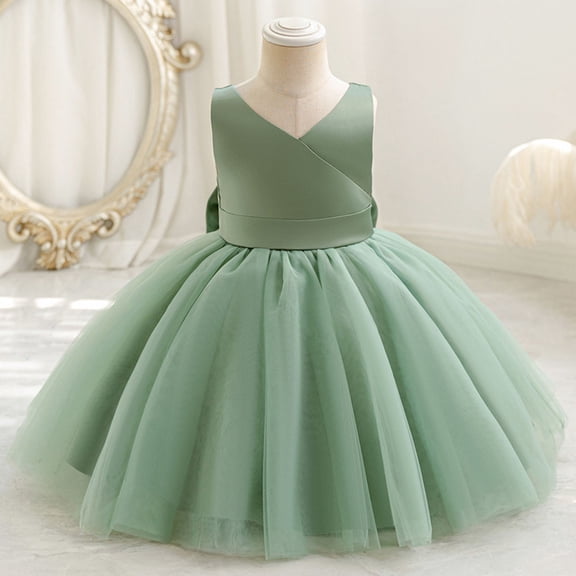 Girls Dresses V Net Dress for Toddler Baby Girls Casual Party Photoshoot Outfit Comfortable Stretchy Waist Spring Summer Fall Size 24 Months Dresses Long Light Dress Girls Tie Flower Girl Dress