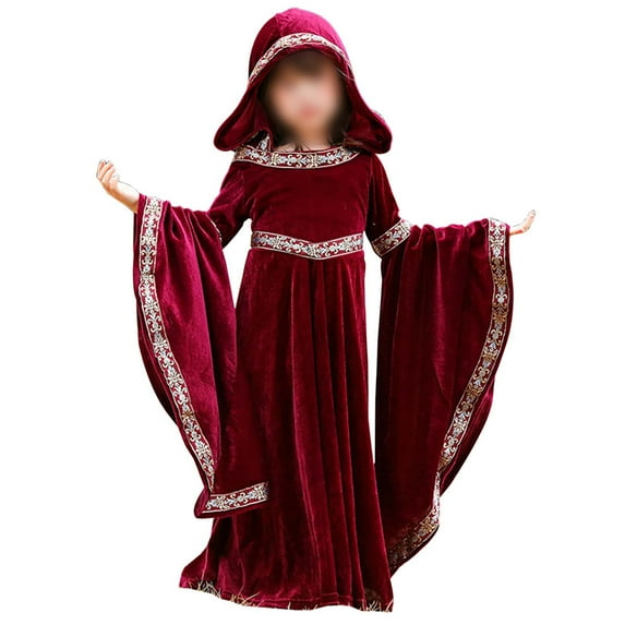 Girls Dresses Vintage Style Red Riding Hood Dress for Girls Floral Print Toddler Kids Party Outfit Girls Skirts 6 Years-8 Years