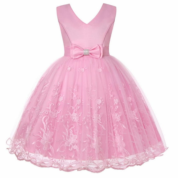 Girls Dresses Wedding Pageant Embraoidered Princess Skirt Lace Lace Performance Dress Christmas Flower Lace Bridesmaid Dress Long Pink Elegant Kids Outfits 3 Years-4 Years