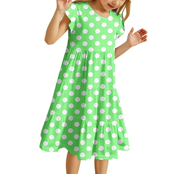Girls Summer Dress Floral Print Short Sleeve Casual Playwear A-Line Swing Elastic Waist Comfortable Outfit for Kids Age 6-15