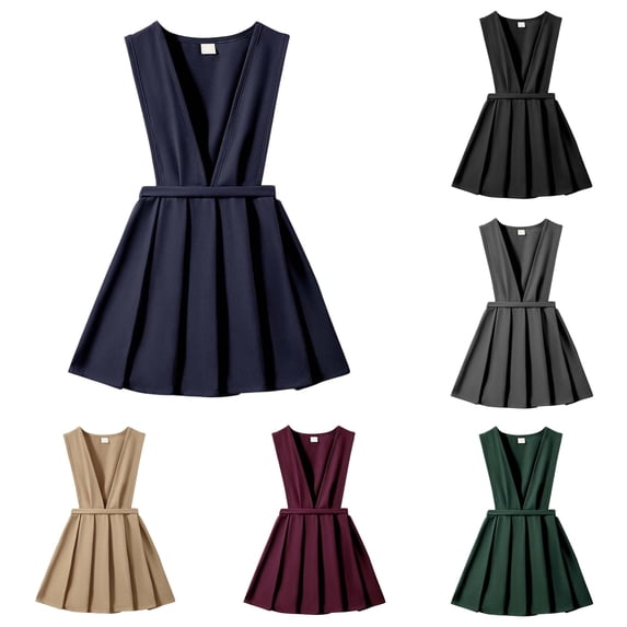 Girls Dresses for School Casual Wear Toddler Kids Pinafore Pleated Skirt with Adjustable Straps Comfortable Everyday Outfit Dress for Girls 6-7 Years