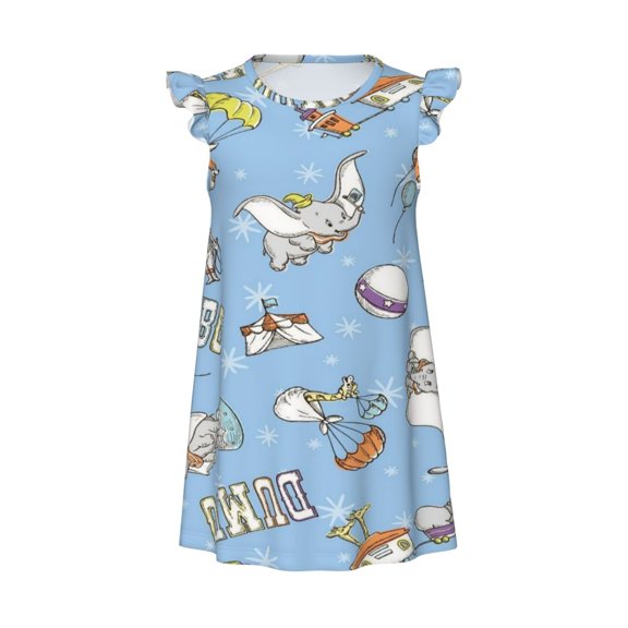 Girls Dum-b Graphic Flutter Sleeve Soft Fabric Casual Dress for Home Sleep Dress Party Outdoor