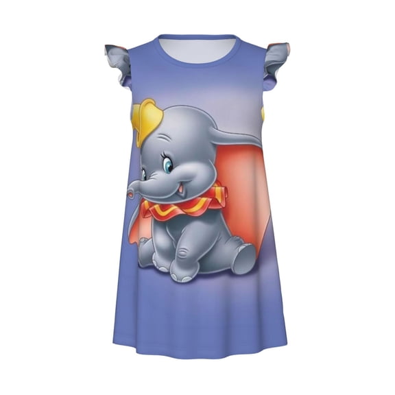 Girls Dum-b Graphic Flutter Sleeve Soft Fabric Casual Dress for Home Sleep Dress Party Outdoor
