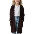 thumbnail image 1 of Girls Duster Sweater, Solid Color Lightweight Long Knit Jacket, Perfect Over Leggings & Dresses for School, Travel & Weekend Wear,Coffee,120, 1 of 5