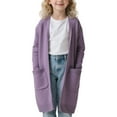 thumbnail image 1 of Girls Duster Sweater, Solid Color Lightweight Long Knit Jacket, Perfect Over Leggings & Dresses for School, Travel & Weekend Wear,Light Purple,120, 1 of 5
