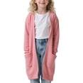 thumbnail image 1 of Girls Duster Sweater, Solid Color Lightweight Long Knit Jacket, Perfect Over Leggings & Dresses for School, Travel & Weekend Wear,Pink,130, 1 of 5