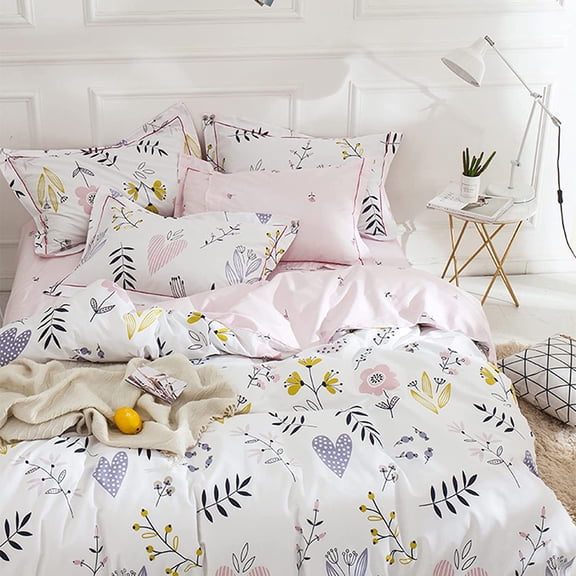 Girls Duvet Cover Twin Floral Aesthetic Bedding Set White Pink Premium Cotton Teens Flower Kids Coquette Bedding Set Comforter Cover Soft Branches Boho Bedding Collection Pink
