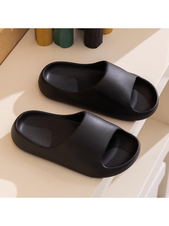 Girls EVA Foam Chunky Slide Sandals Slip-resistant Lightweight Cushioned Summer Pool Beach Shoes Black,Size 34