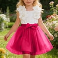 thumbnail image 1 of Girls Easter Dress Bowknot Design Dress Ruffle Short Sleeve Summer Princess Dress for Girls Elastic Waist for Holiday Party (Red,3-4 Years), 1 of 8