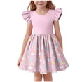 thumbnail image 1 of Girls Easter Dress Bunny Print Flutter Sleeve A-Line Pink Soft Party Casual Daily Wear,Size 12-13 T, 1 of 6