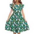 thumbnail image 1 of Girls Easter Dress Crew Neck Ruffled Sleeve Cute Print Midi Dresses Stylish Festival Holiday Clothes (11 Years, Army Green), 1 of 7