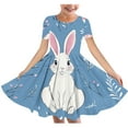 thumbnail image 1 of Girls Easter Dress Easter Funny Bunny Rabbit Graphic Short Sleeve Round Neck Stretchy Dress Dance Skirt Multicolor 7-8 Years, 1 of 4