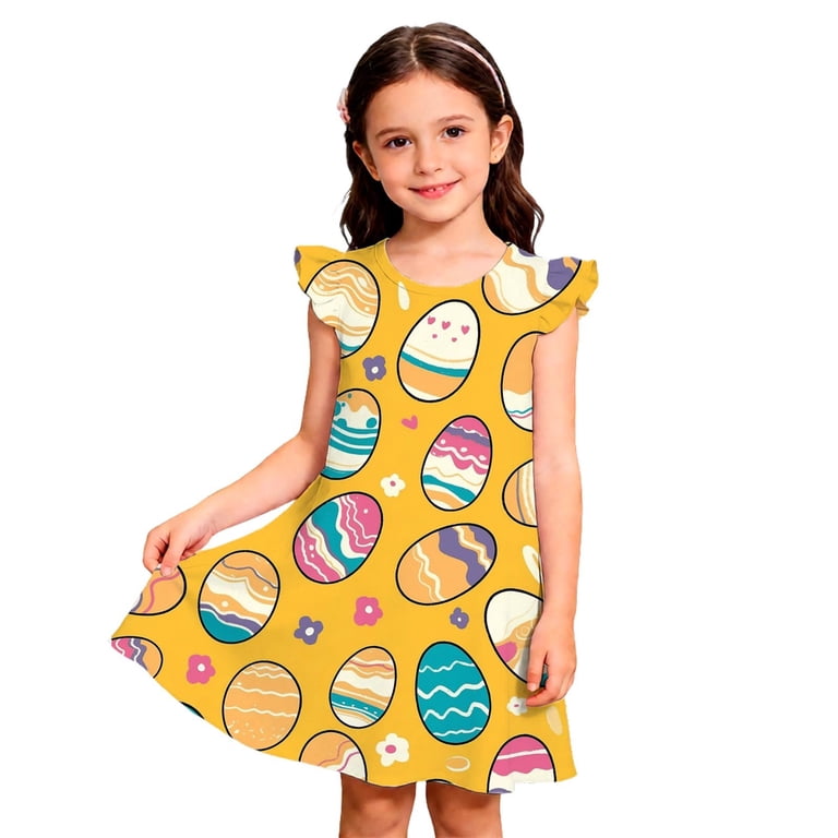 Girls Easter Dress Floral Print Party Gown with Sash Bow for Church Celebration Photoshoot Toddler Multicolour 3 years-4 years