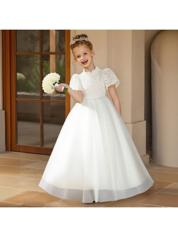 Girls Easter Dress Flower Prints Princess Dress Long Summer Dress for Girls Casual Spring Dress (Beige,4-5 Years)