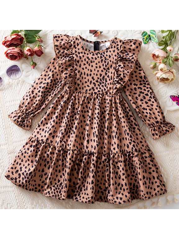 Girls Easter Dress Summer Western Style Long Summer Dress for Girls Summer Outfits Beach Sundress (Khaki,3-4 Years)