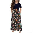 thumbnail image 1 of Girls Easter Dress with Pockets, Black Bunny Print Maxi Dress for Kids, Short Sleeve Party Dress Ages 4-14,Size 4-5 T, 1 of 6