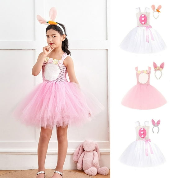 Little Girls Dresses Toddler Girls Pink Adorable Easter Bunny Princess Dress Cute Plush Rabbit Ears Party Mesh Tufted Dress Toddler Ball Gowns Size 8-9 Years