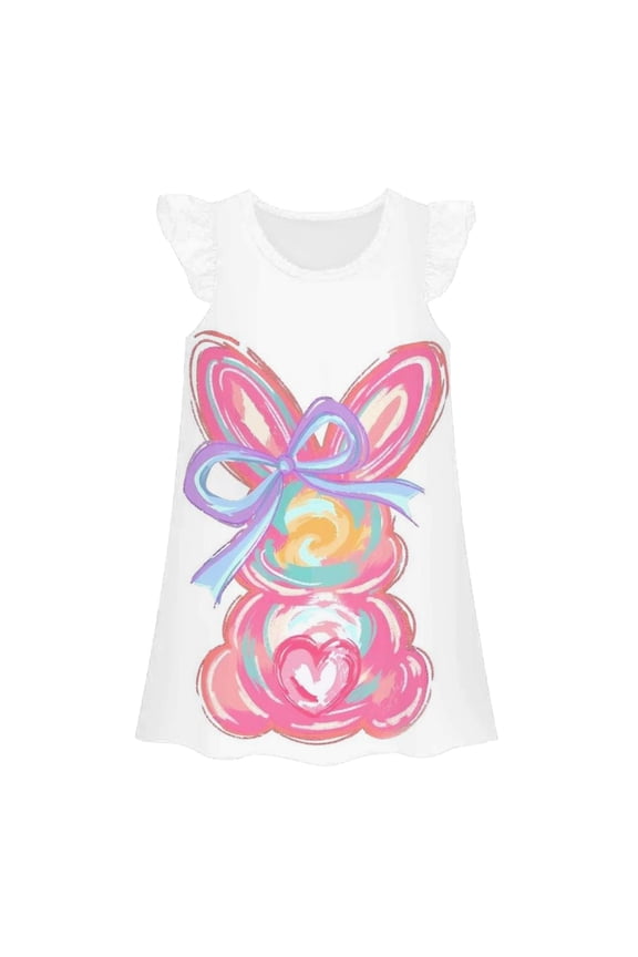 Girls' Easter Egg Print Dress Soft Stretchy Gown for Active Toddlers