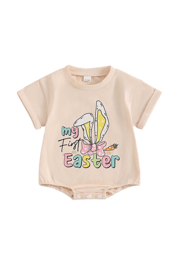 Girls Easter Outfit Bunny Short Sleeve Buble Romper Jumpsuit Top Shirt Spring Clothes