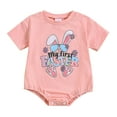 thumbnail image 1 of Girls Easter Outfits Baby Boys Girls Short Sleeve Easter Letter Prints Romper Kids Jumpsuit Baby Easter Outfit Red 3 Months-6 Months, 1 of 6