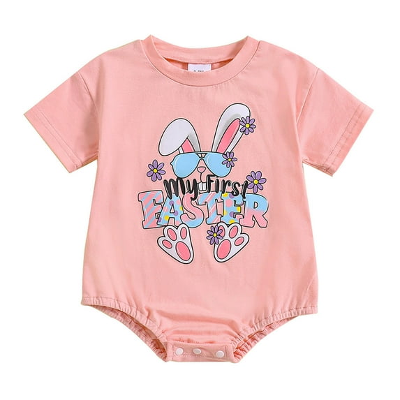 Girls Easter Outfits Baby Boys Girls Short Sleeve Easter Letter Prints Romper Kids Jumpsuit Baby Easter Outfit Red 3 Months-6 Months