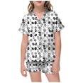 thumbnail image 1 of Girls Easter Pajamas Size 10 Button Down Easter Cartoon Print Short Sleeve Pjs Silk Tops and Shorts Loose Home Clothes 2 Piece Pjs for Girls Kids 4-5 Years（White）, 1 of 5