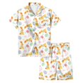 thumbnail image 1 of Girls Easter Pajamas Size 8 Bunny Print and Egg Print Shorts Home Pajamas Set Comfortable Buttons 2 Piece Satin Pajama Outfits Yellow,10-11Y, 1 of 5