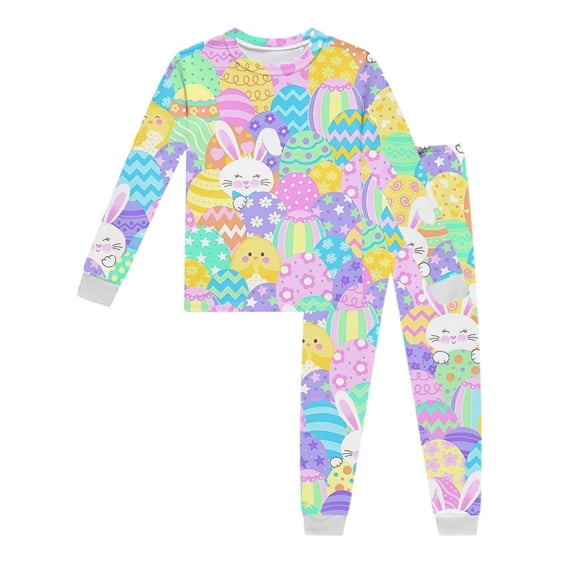 Girls Easter Pjs Long Sleeve Top Pants Set Two Piece Easter Printed Pajama Sets Kids Pjs 5-6 Years