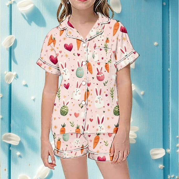 Girls' Easter Print Short Sleeve Shorts Two Piece Pajama Set Size 12-13 Years