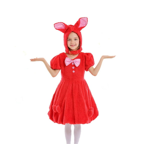 Girls Easter Rabbit Costume Dress Halloween Animal Dress up Set, Size 7-8Y