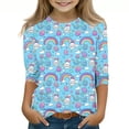thumbnail image 1 of Girls Easter Shirt Bunny Rainbow Easter Eggs Long Sleeve Crew Neck Multicolor Top Polyester Spandex Tops 1-Pack,Size 5-6T, 1 of 5
