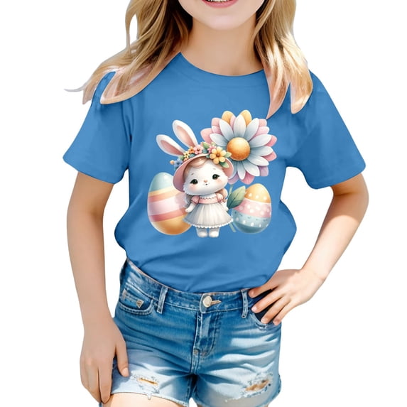 Girls Easter Shirt Casual Comfy Yellow Bunny Graphic Easter Cute Tshirt Bunny Short Sleeve Shirt for Boys Girls Kids Tees T-Shirts