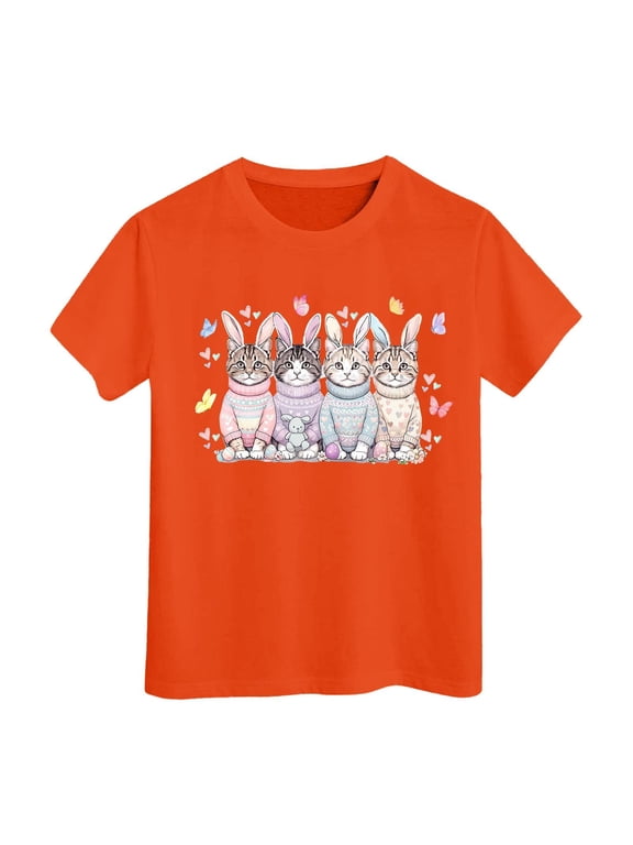 Girls Easter Shirt Size 8 Cartoon Rabbit Short Sleeve T Shirt Top Casual Easter Day Summer Tops Tee for Boys & Girls
