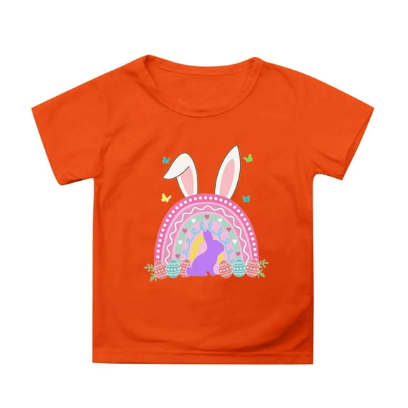 Girls Easter Shirt Size 8 Rabbit Print Short Sleeve Tee for Toddler Crew Neck Tunic Blouse Comfortable T-Shirt Boys & Girls Shirts Orange,10-11 Years