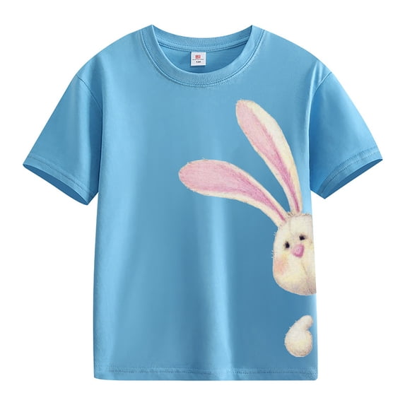 Girls Easter Shirt Toddler Bunny Graphic Tees Kids Girl Summer Short Sleeve Tops Funny Rabbit Easter T Shirts Cute Birthday