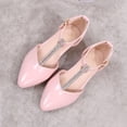 thumbnail image 1 of Girls Easter Shoes Spring T-Strap Flats Rhinestone Pointed Toe Pink Princess Party Dress Sandals Adjustable Buckle Faux Faux Leather,Size 29, 1 of 5