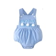 thumbnail image 1 of Girls Easter Summer Bunny Embroidered Bunting Style Bodysuit With Straps Themed Romper Adorable Bib Neckline Clothes, 1 of 9