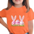 thumbnail image 1 of Girls Easter T-Shirt Orange Bunny & Egg Graphic Tee, Soft Stretch Kids Short Sleeve Top for Holiday Party Spring Outfit,Size 12-13T, 1 of 5