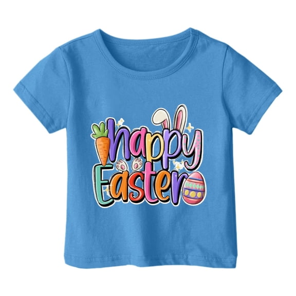 Girls Easter Tops Holiday Summer Casual Graphic Tees Short Sleeve T-Shirt Fashion Cute Loose Summer Clothes, Blue, 1 Years