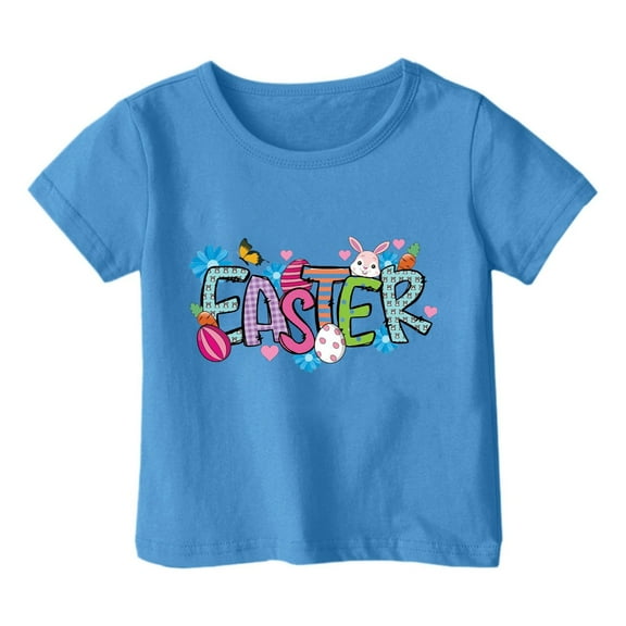 Girls Easter Tops Holiday Summer Casual Graphic Tees Short Sleeve T-Shirt Fashion Cute Loose Summer Clothes, Blue, 7 Years