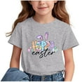 thumbnail image 1 of Girls Easter Tops Holiday Summer Casual Graphic Tees Short Sleeve T-Shirt Fashion Cute Loose Summer Clothes, Gray, 7 Years, 1 of 3