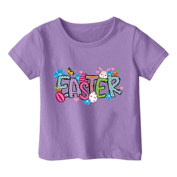 Girls Easter Tops Holiday Summer Casual Graphic Tees Short Sleeve T-Shirt Fashion Cute Loose Summer Clothes, Purple, 1 Years