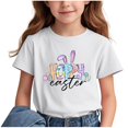 thumbnail image 1 of Girls Easter Tops Holiday Summer Casual Graphic Tees Short Sleeve T-Shirt Fashion Cute Loose Summer Clothes, White, 3 Years, 1 of 3