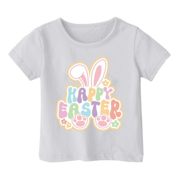 Girls Easter Tops Holiday Summer Casual Graphic Tees Short Sleeve T-Shirt Fashion Cute Loose Summer Clothes, White, 3 Years