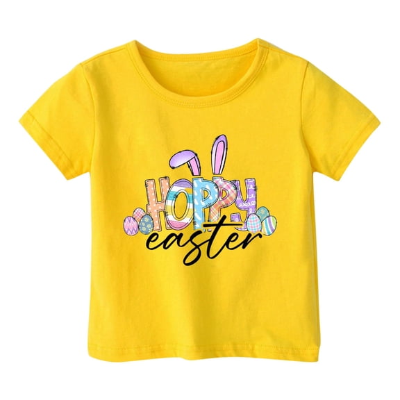 Girls Easter Tops Holiday Summer Casual Graphic Tees Short Sleeve T-Shirt Fashion Cute Loose Summer Clothes, Yellow, 1 Years