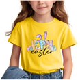 thumbnail image 1 of Girls Easter Tops Holiday Summer Casual Graphic Tees Short Sleeve T-Shirt Fashion Cute Loose Summer Clothes, Yellow, 3 Years, 1 of 3