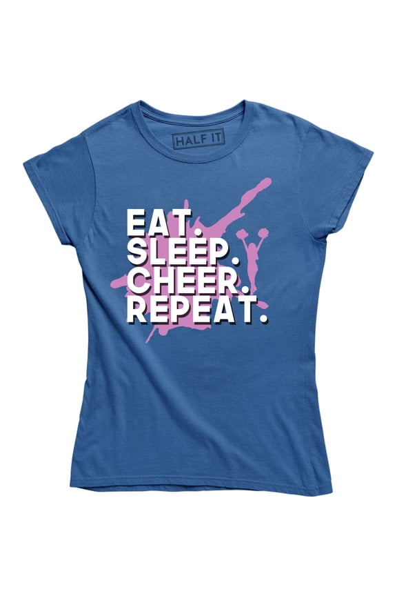Girls Eat Sleep Cheer Repeat Fitted Cheerleader Slogan T-Shirt