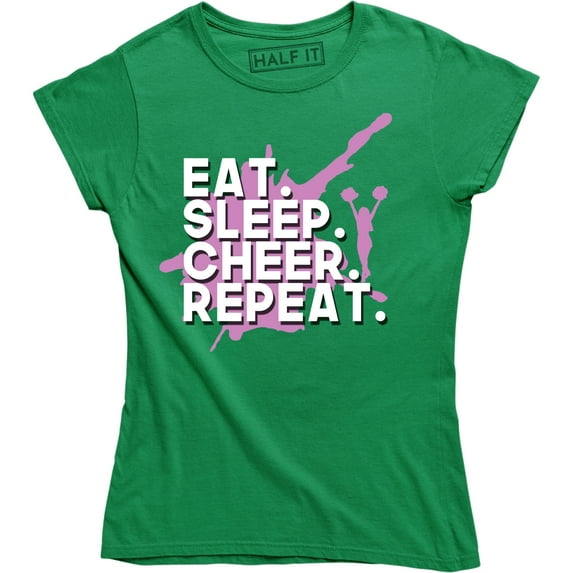 Girls Eat Sleep Cheer Repeat Fitted Cheerleader Slogan T-Shirt